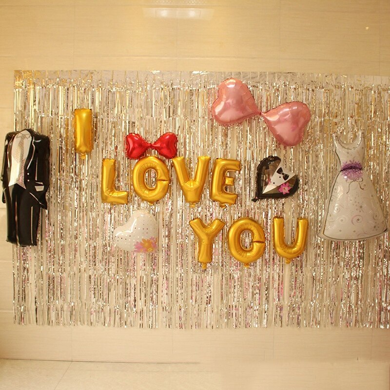 39 X 98in Metal Mercerized Curtain For Birthday Wedding Party Background Tassel Curtain DIY Studio Decoration