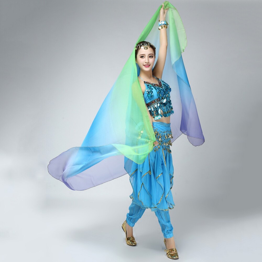 Dégradé voile châle visage écharpe femmes danse ventre Bollywood Costume soie-comme neuf: green blue purple