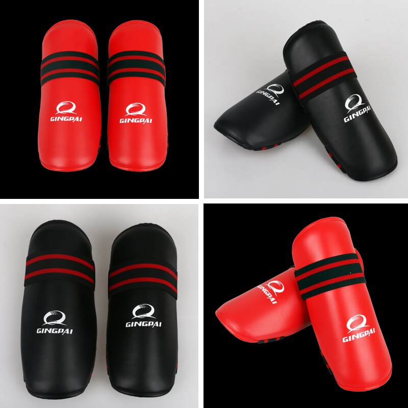 Espinilleras de boxeo MMA, espinilleras rojas y negras para boxeo, guantes de pierna de Taekwondo, protectores de mango de muay thai, almohadillas de entrenamientos deportivos