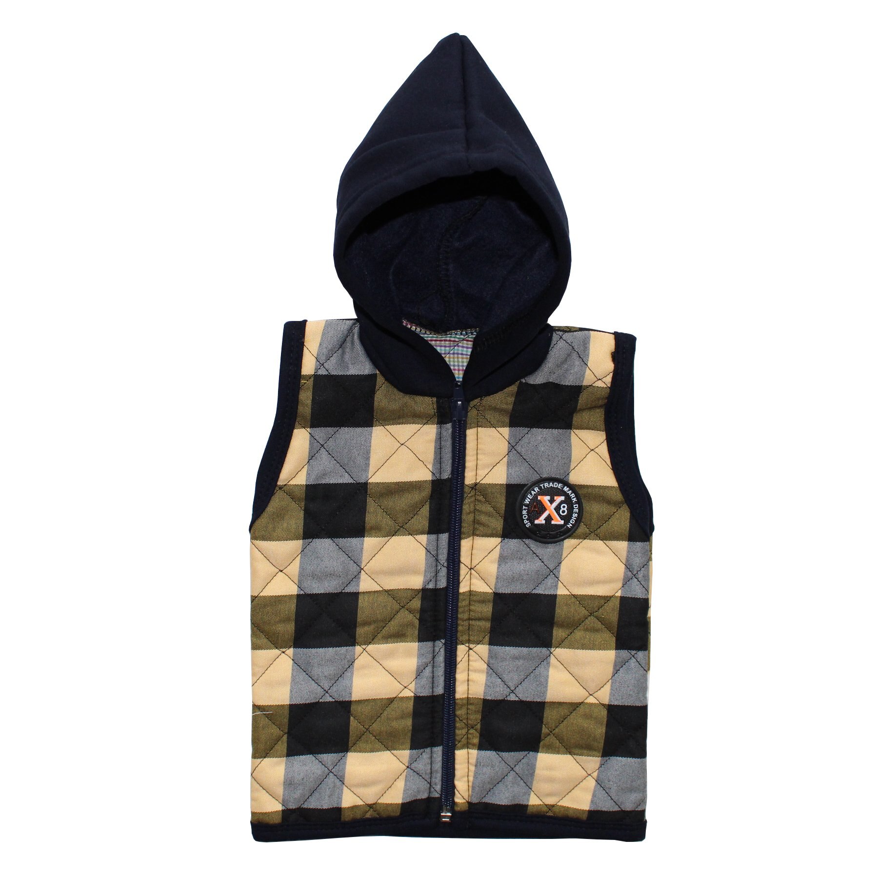 Plaid Geel Zwart Hooded Baby Boy Vest