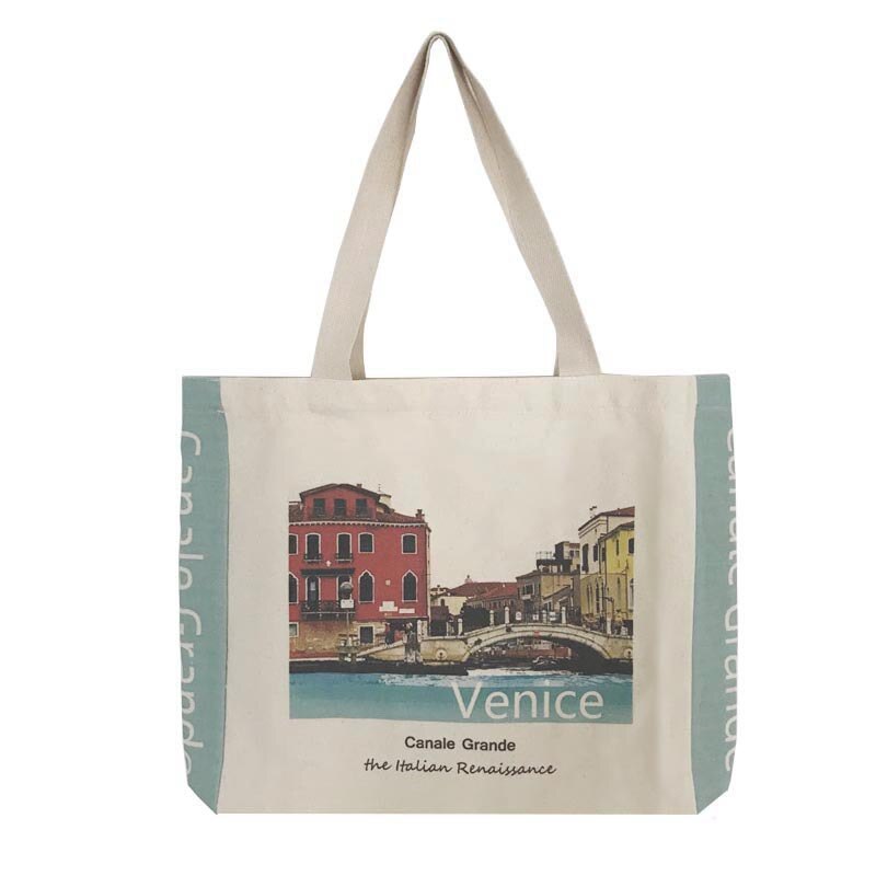 Venedig drucken Frauen Leinwand Einkaufstasche Große Kapazität Weibliche Umwelt Baumwolle Tuch Schulter Taschen Eco Handtasche Tote Für Mädchen: Ursprünglich Titel