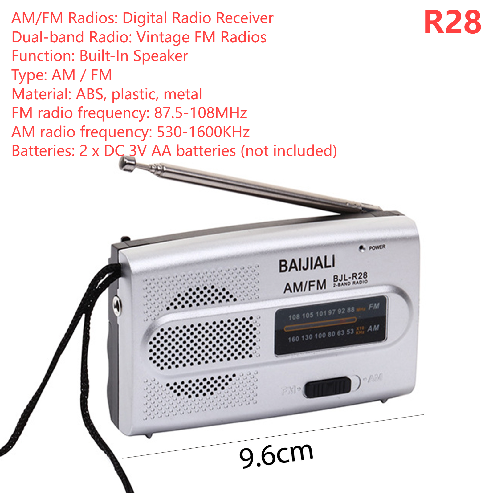 Mini fm-radiovastaanotin ladattava kokoaaltokaistan monitoimiradio teleskooppiantenni sisäänrakennettu kaiutin retkeilyyn: Punainen