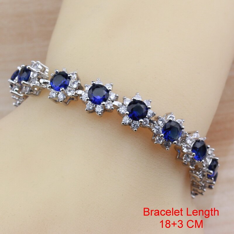 Exclusieve blauwe natuurstenen cz sieraden sets lange oorbellen/ketting/armband en ringen sets voor dames trendy kostuum