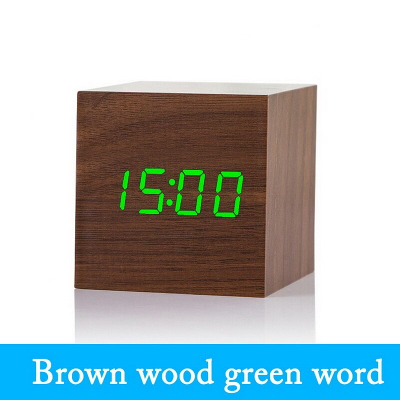 Multicolor LED Wooden Alarm Clock Watch Table Voice Control Digital Wood Electronic Desktop Clock USB/ Powered Clocks: G250507