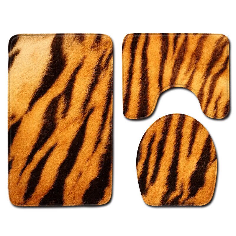 Dyreprint leopardprint tigermønster toilettæppe tredelt badeværelse skridsikkert måttebetræk brusetæpper badeværelsesmåttesæt: C1227-53 / 45 x 75cm