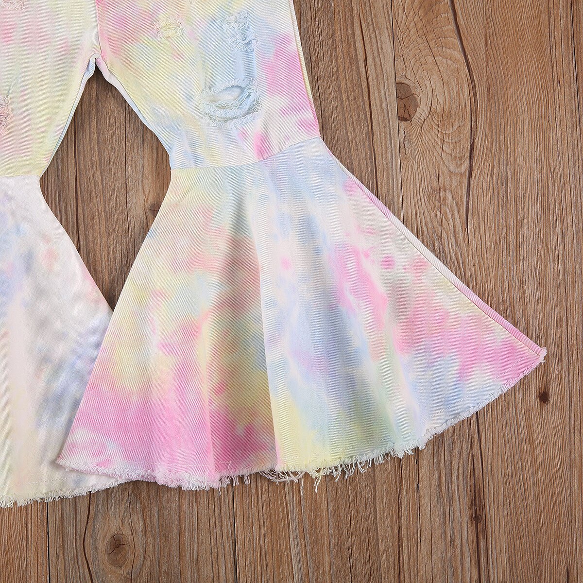 1-6T Toddler Baby Little Girls Autumn Spring Flare Pants, Stylish Ripped Tie Dye Printed Bell Bottom Pants Fall Clothes