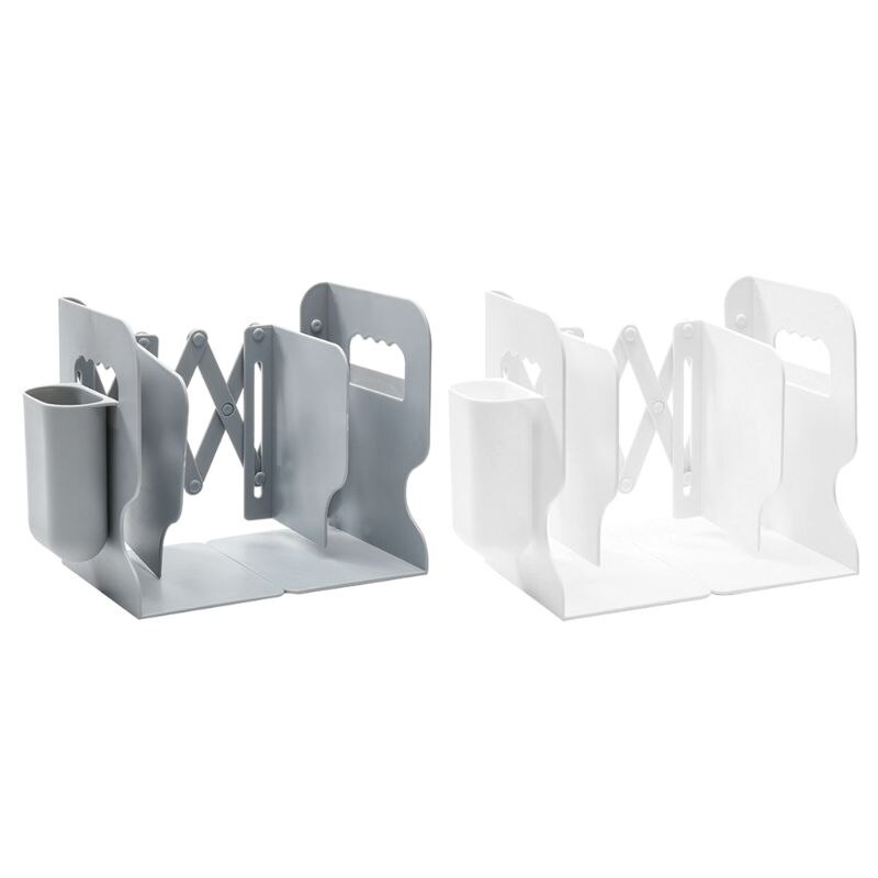 2 IN 1 Adjustable Book Holder Bookends with Pen Holder Students Desk Magazine File Holder Organizer Office Stand Rack Save space