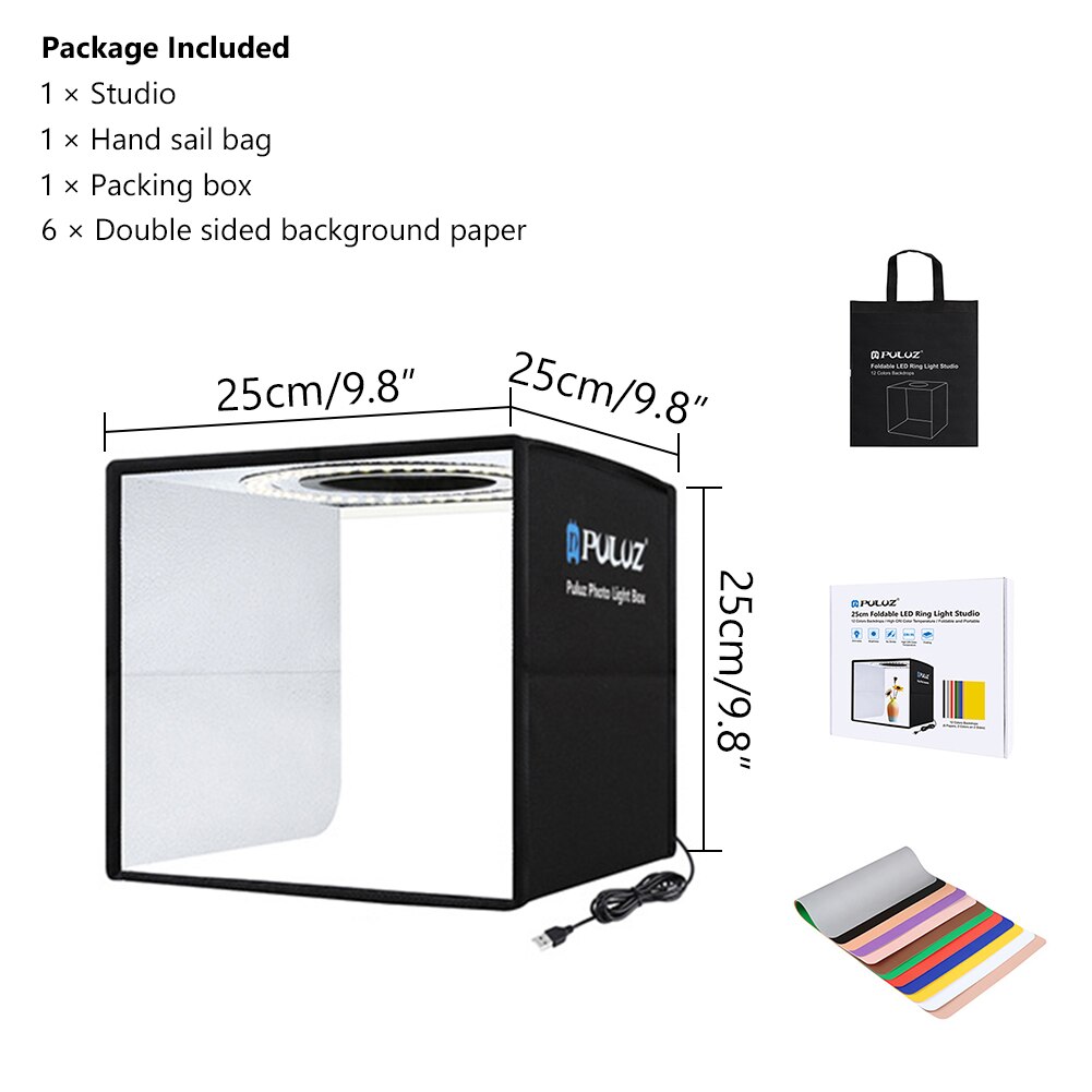 Puluz Led Rechts Licht Lightbox Light Box Mini Fotostudio Doos Fotografie Doos Licht Studio Schieten Tent Box Kit Met achtergronden