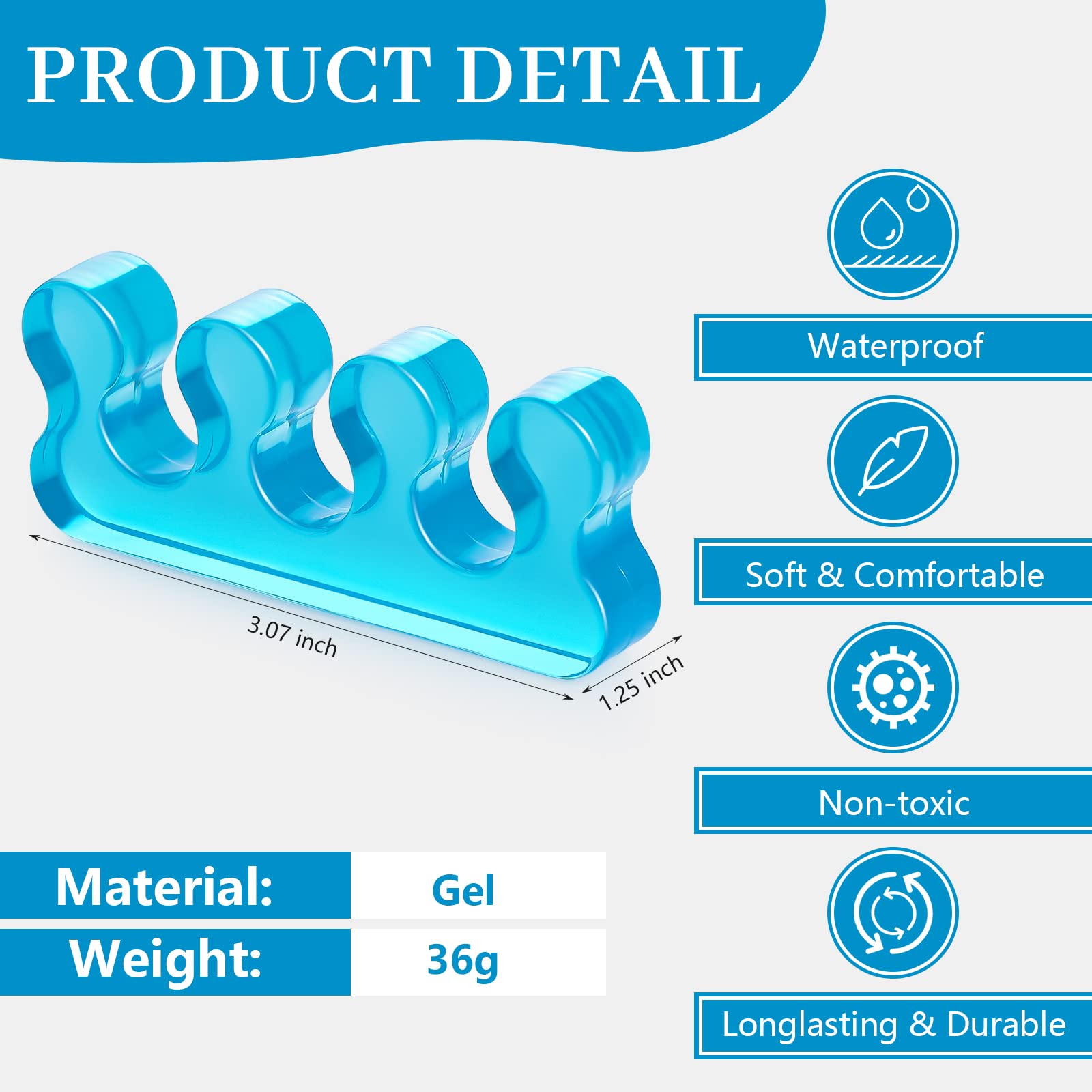 2 Pieces Toe Separator Clear Blue Toe Separator for Nail Polish Pedicure Toe Separators Repeatable Washable Toe Dividers Gel Toe