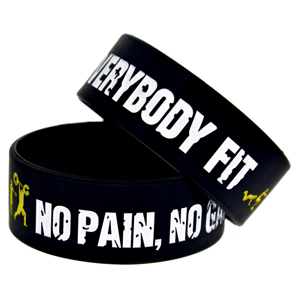 OBH 25PCS Everybody Fit No Pain No Gain Silicone Rubber Wristband One Inch Wide 2 Colors