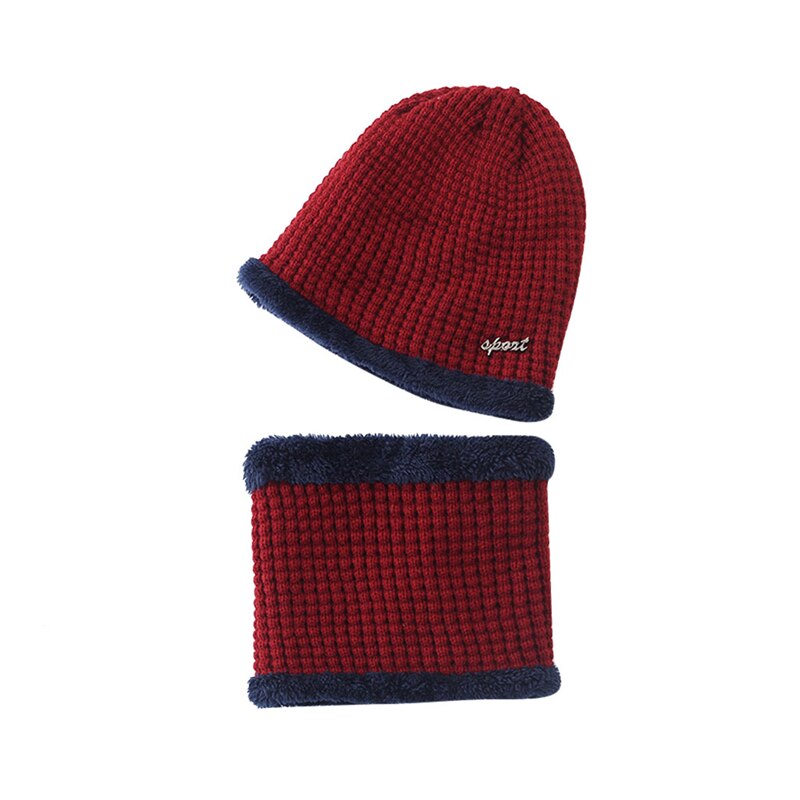 2Pcs Children baby boys hats+scarf sets Kids Patchwork Knitted wool keep Warm beanie caps fitted soft panama bonnet Winter A40: wine