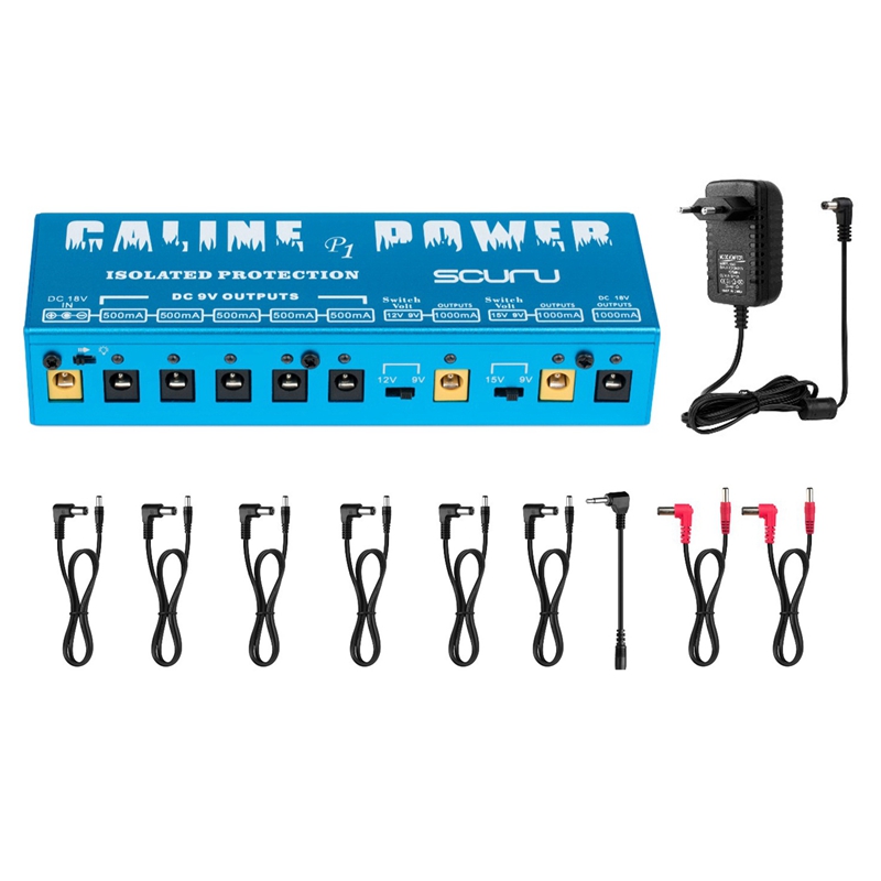 Caline  p1 isoleret strømforsyning 18v 2a 36w guitareffektpedal 8 isolerede udgange strømforsyning  p1 blå farve guitartilbehør: Eu-stik