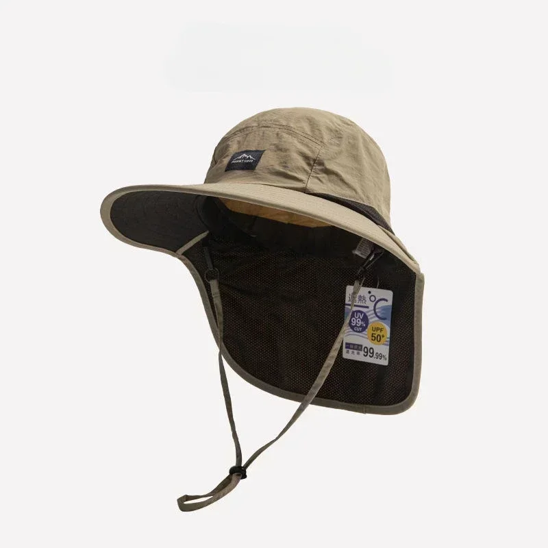 Gorras panamá Unisex de ala ancha de verano, impermeables y de secado rápido, visera para exteriores, sombreros de cubo, sombrero de sol transpirable de malla con solapa para el cuello: Caqui