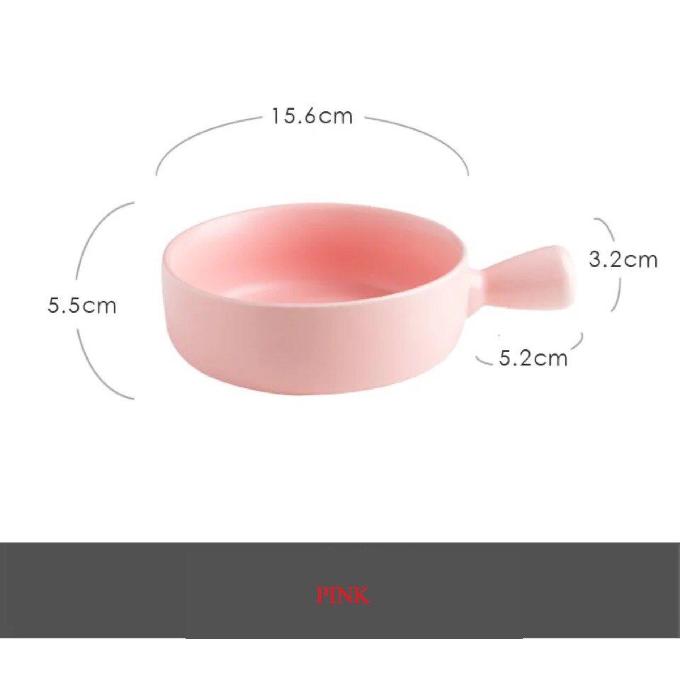 Ceramic With Handle Bowl Salad Bowl Oven Special Baking Bowl Baked Rice Bowl Fruit Dessert Bowl Instant Noodle Bowl: Pink