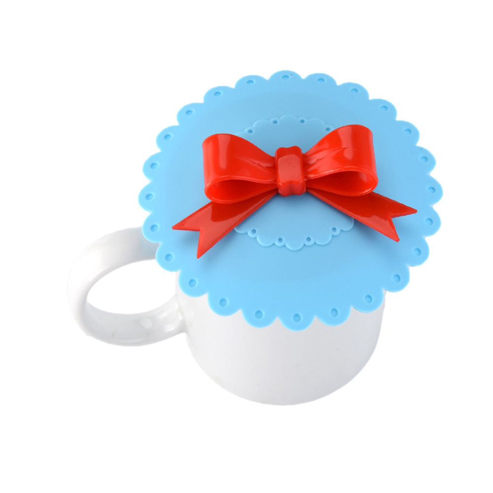 Fashionable Cup Lids Food-grade Silicone Cup Cover Heat-resistant Safe Healthy Silicone Lid with Bowknot 8 Colors
