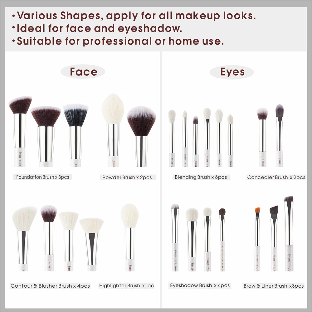 Jessup kwastenset 25-delig Professionele make-up kwastensets Foundation Make-up kwast beauty Tool Poederblush Parelwit/zilver