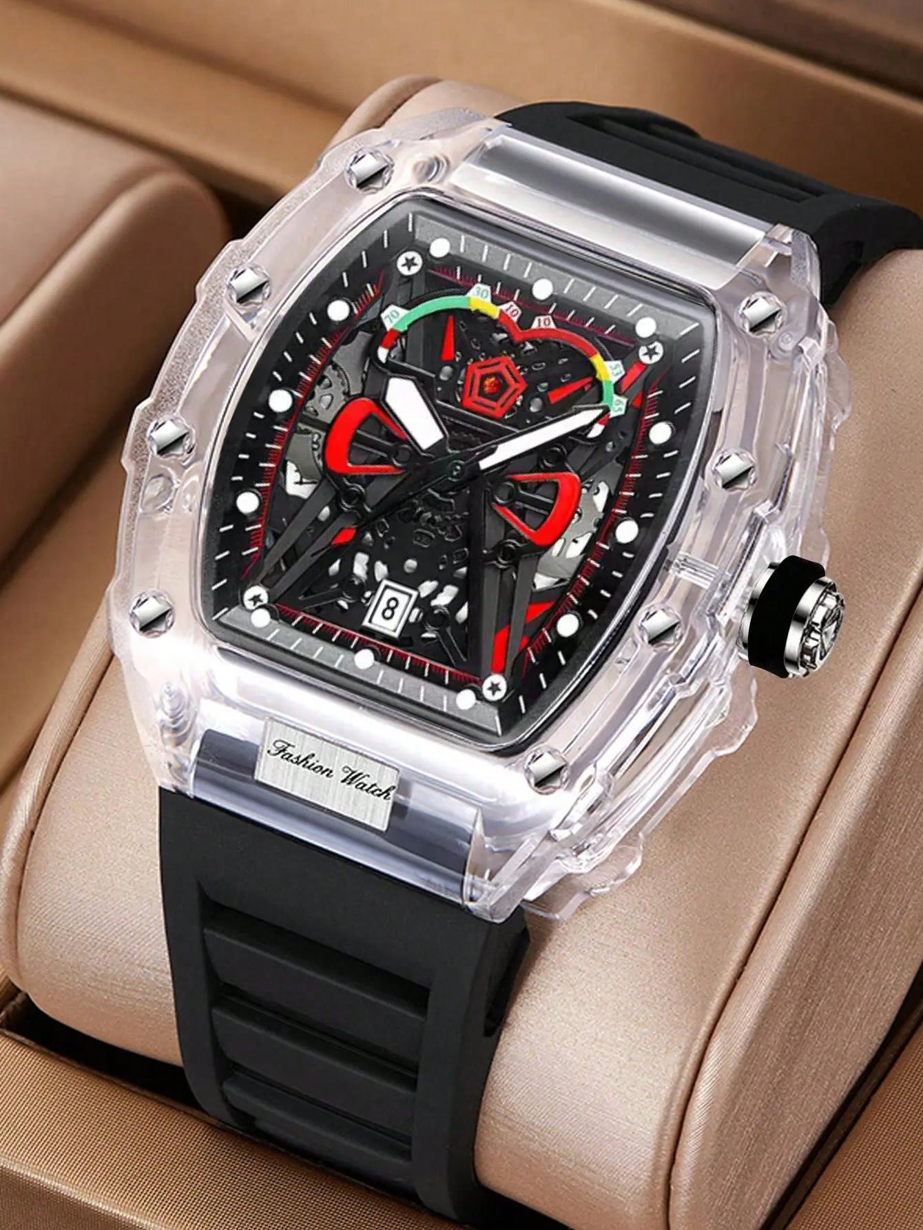 heren quartz horloge transparante behuizing siliconen band lichtgevende kalender polshorloges vrijetijdssportstijl quartz horloge voor heren