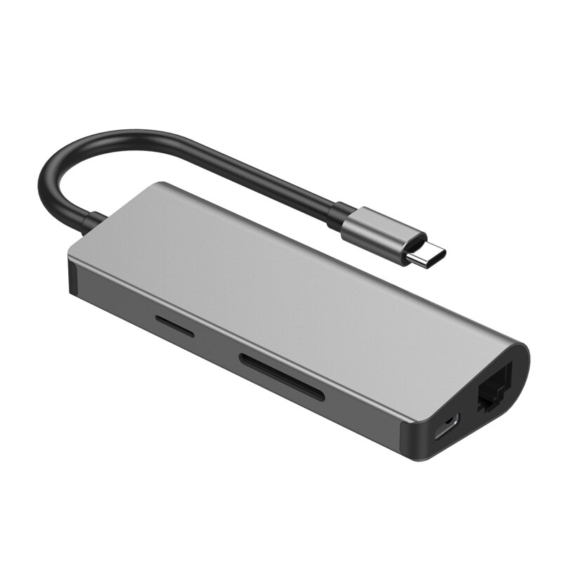 Usb c hub , 6- i -1 usb c adapter ,4k usb c til hdmi , 100w strøm, microsd/sd kortleser, (grå)