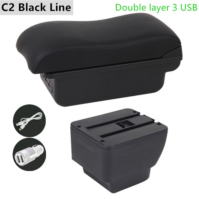 Armrest Box for Mazda 2 Leather Arm Rest Center Console Storage USB Car Accessory: C2 Black Line