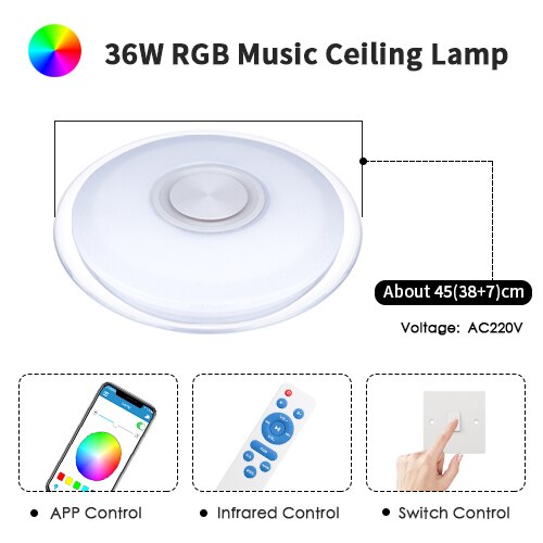 LED Ceiling Light Bluetooth RGB Smart Music Dimmable Lamp AC 220V 240V Living Room Home Decor Party 36W 40W APP Remote Control
