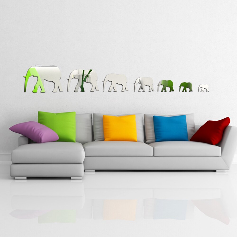 decoración de habitación espejos decorativos de pared Espejo Adhesivo de pared con forma de elefante, decoración de pared para sala de estar y baño, varias combinaciones de diferentes tamaños, 7 Uds.