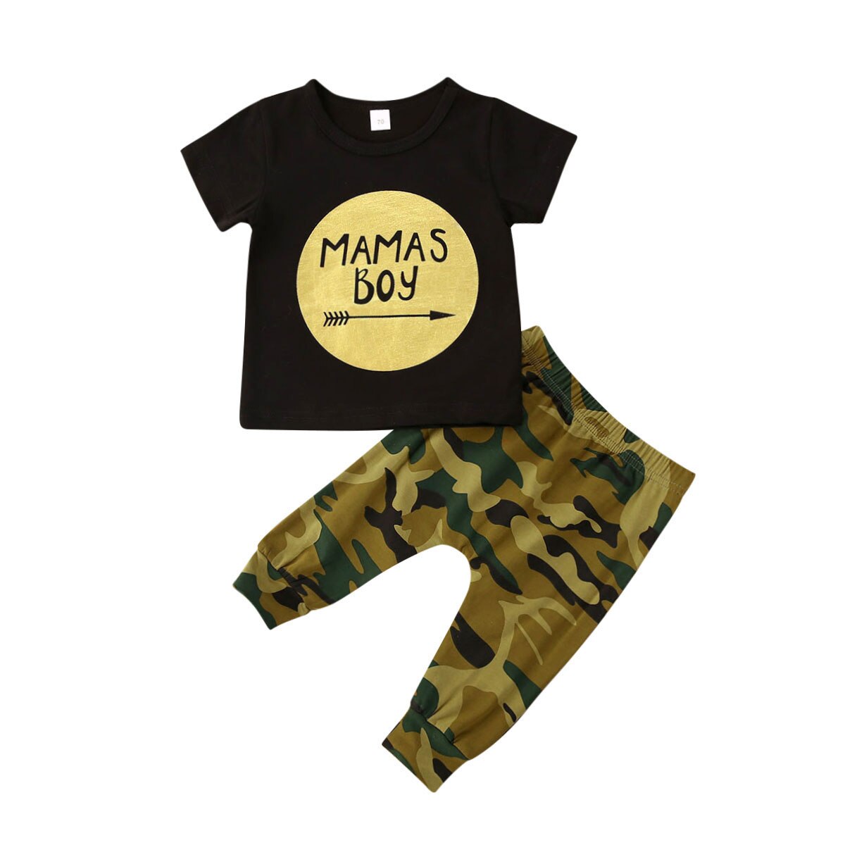 Peuter baby jongens katoenen korte mouwen t-shirt kinderen letter bedrukte top zomer camouflage broek outfit set