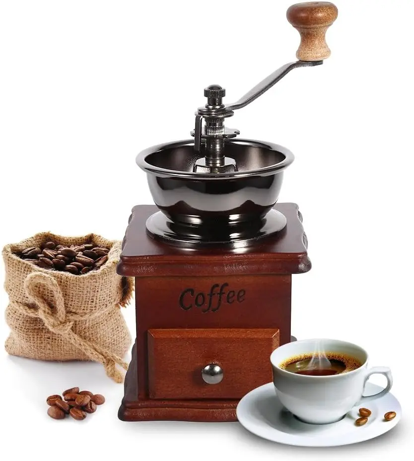Molinillo de café clásico Retro, Manul de madera, cafetera con manivela, Barista , accesorios de café para el hogar