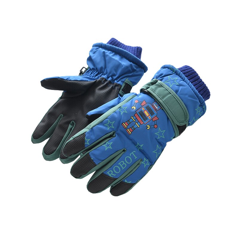 Vliegtuig Print Winter Jongens Meisjes Handschoenen Waterdicht Antislip Dikke Warme Kids Wanten Skiën Sneeuw Sport Kinderen Handschoenen: C Blue
