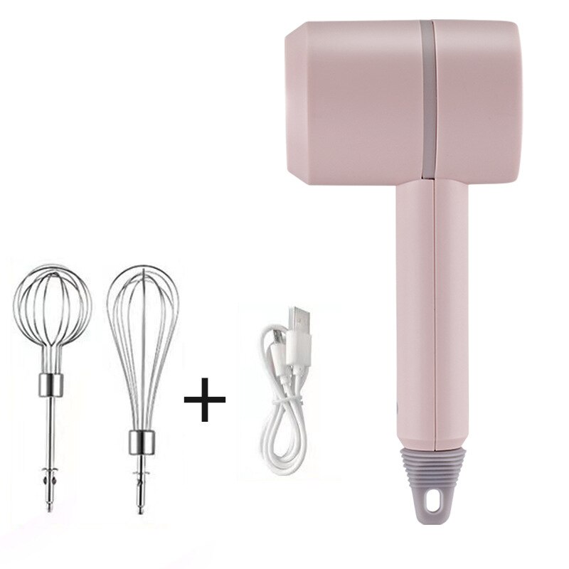 Home Wireless Electric Whisk USB Charging Handheld Electric Whisk Baking Mixing Machine: Pink