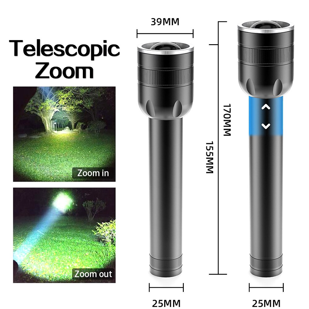 USB Rechargeable LED Flashlight With Q5 T6 LED Built-in 1800mAh lithium battery Waterproof camping light Zoomable Torch outdoor