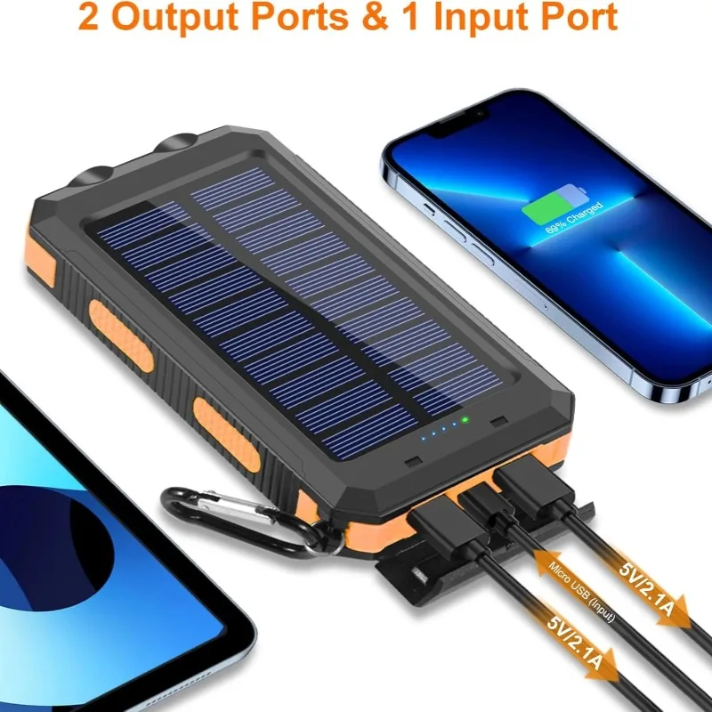 30000 mah solcelledrevet powerbank med hurtiglading, bærbar kilde med ledet-lys, strømforsyning med stor kapasitet, kompatibel med ios og android, usb-a og usb-c.