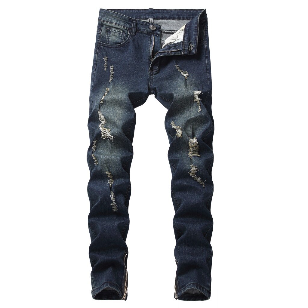Jean déchiré pour homme pantalon en jean coupe ajustée extensible coupe étroite pantalon effet Moustache effiloché détruit Streetwear