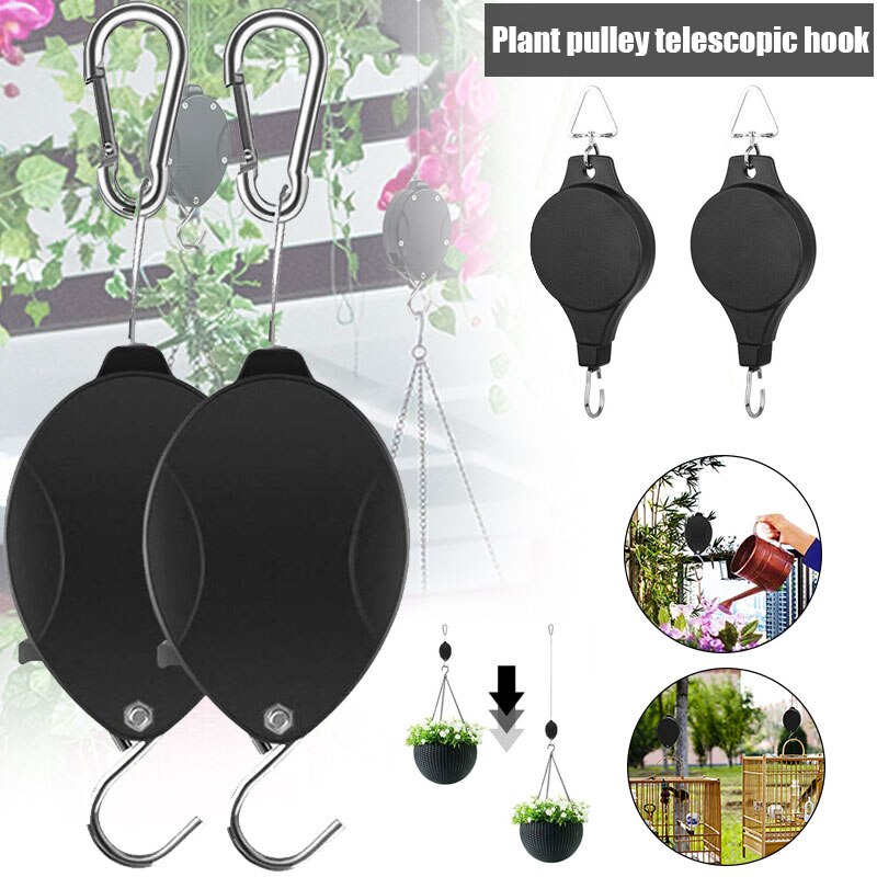 1/2pcs Plant Pulley Retractable Hanger Hanging Planter Flower Basket Pot Hooks Black AC889