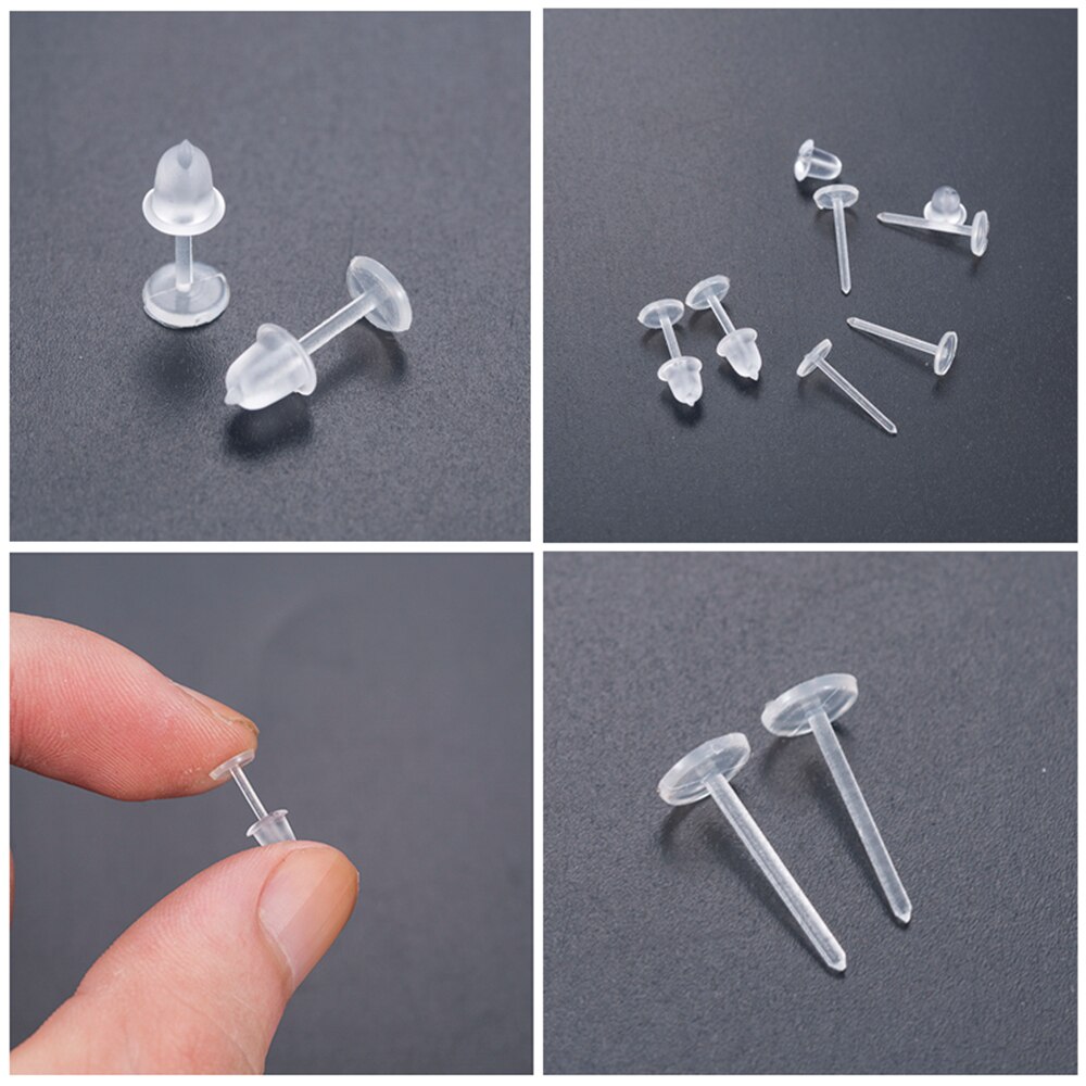 50 Stks/pak Clear Plastic Stem Rubber Anti-Allergie Oor Stud Vervanging Oorbel Accessoires Bescherm Oren Van Oor Gat Verstopping