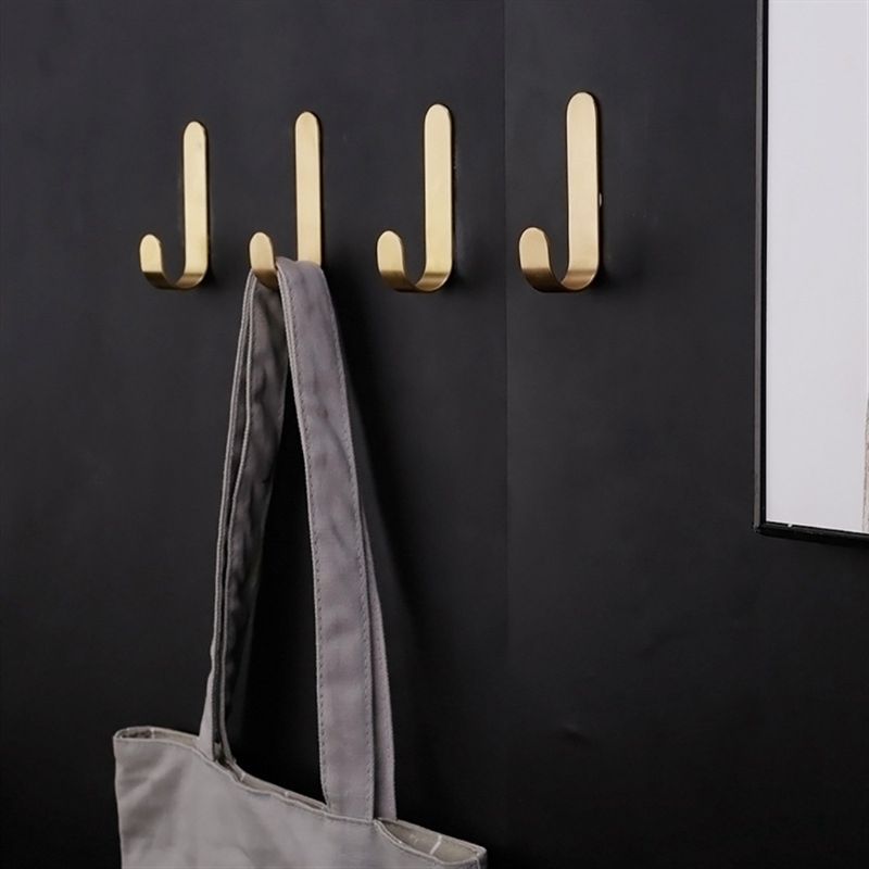 1Set J Vormige Messing Handdoek Hanger Wall Mounted Kapstok Rek met Lijm Thuis Keuken Badkamer Kleding Haken Houder