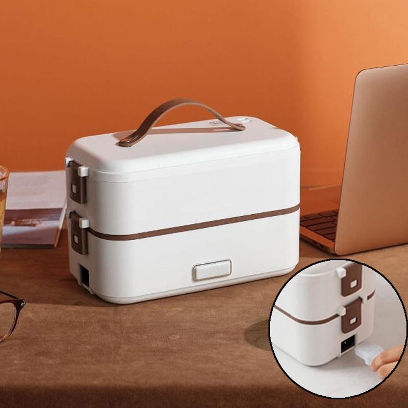 Fiambrera de doble capa, contenedor de alimentos, calefacción eléctrica portátil, aislamiento, contenedor de almacenamiento de alimentos, fiambrera Bento