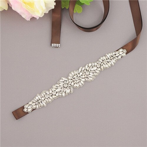 ZMS334 Hochzeit Gürtel Strass Gürtel Brautjungfer Gürtel Braut Gürtel Frauen Schärpe Gürtel Hochzeit Zubehör Gürtel für Abendkleider: Braun