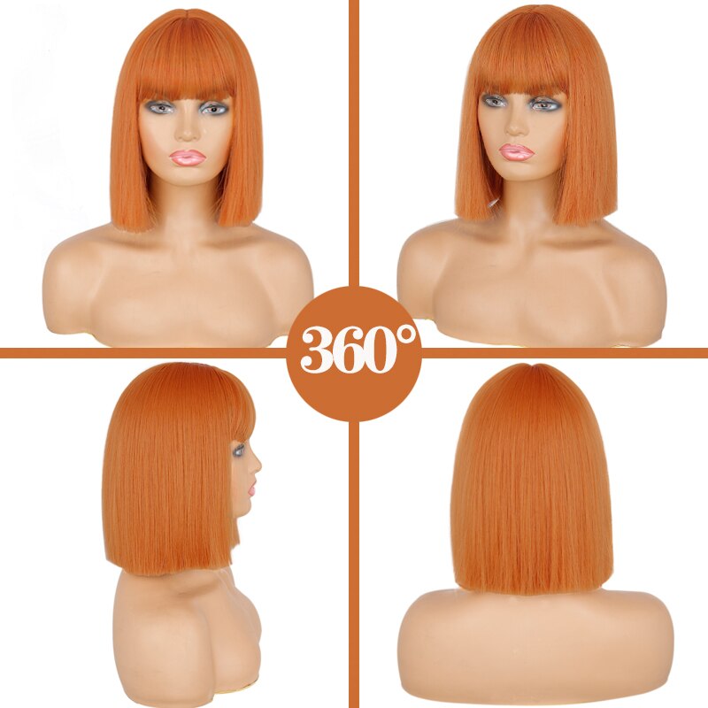 Linghang Short Bob Wig With Bangs for Women Synthetic Bob Wigs Black Pink Purple Wig for Party Daily Use Shoulder Length