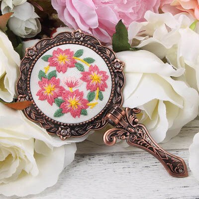 Kit de fleurs bricolage style paysage | Broderie, miroir de maquillage pliant, point de croix, pierreries, balançoire à la main, artisanal, décoration de maison: 4