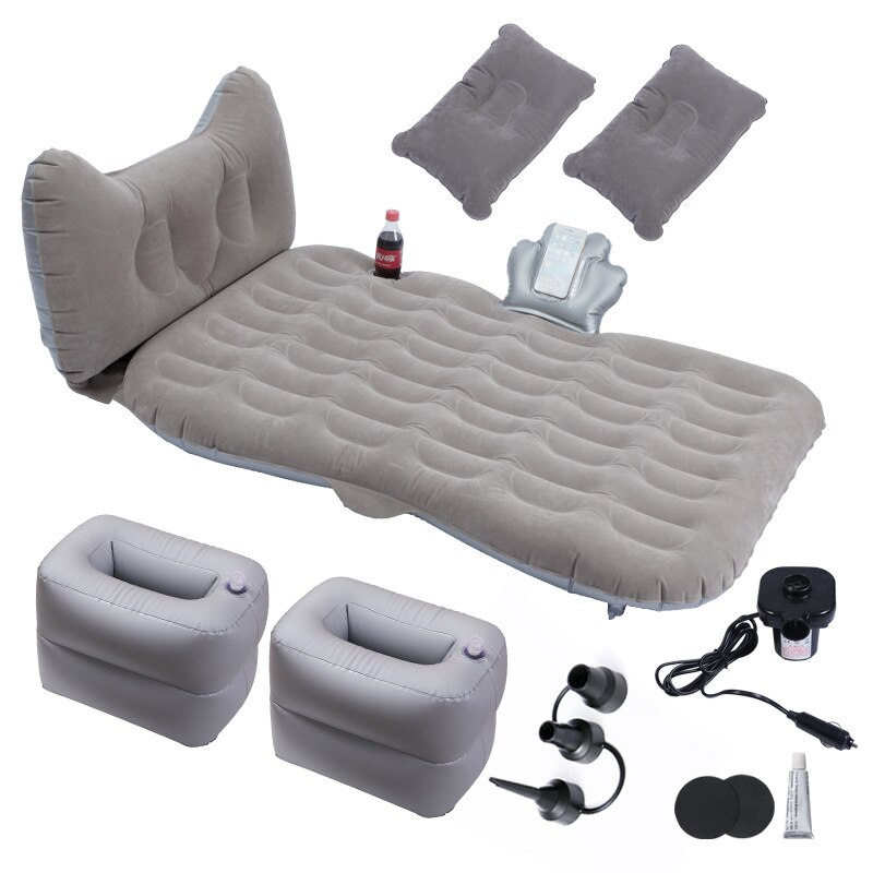 Car travel bed cartoon Cat shape head guard side block flocking car air inflatable travel mattress bed for back seat accessories: Grey