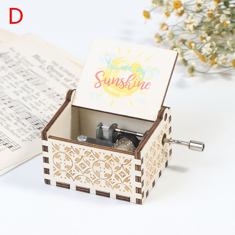 Wooden Hand Cranked Engraved Music Box Happy Birthday For Festival: D