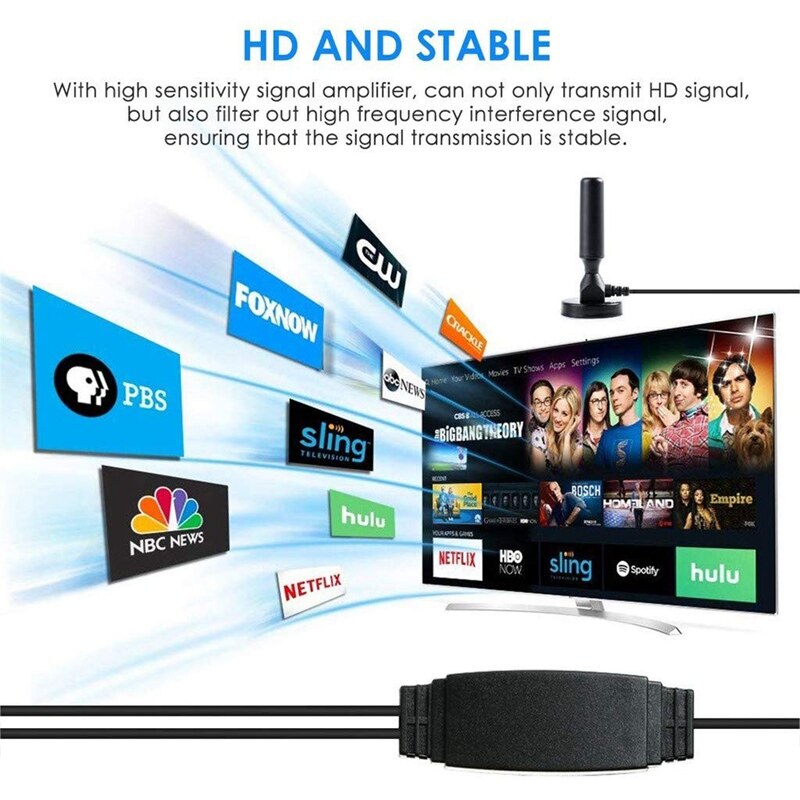 Antenne tv numérique intérieure de 120 miles 1080p, signal c, rayon tv, surf, 4k antennes, antennes hdtv, mini-antenne