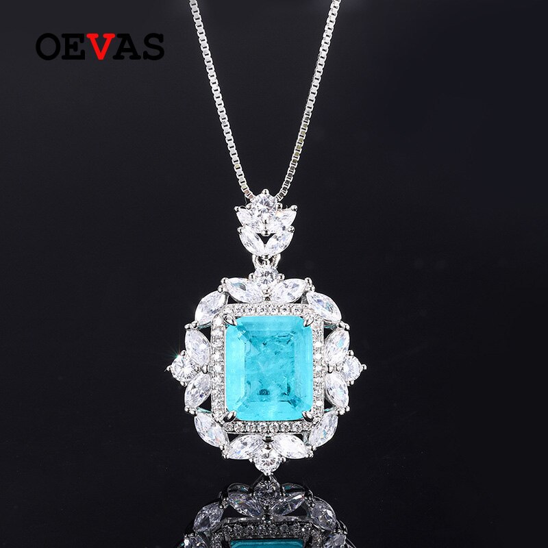 Oevas 100% 925 sterling silber paraiba blau diamantanhänger halskette ringe für damen party feines schmuckset