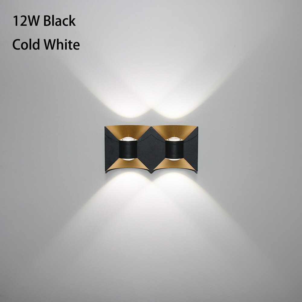 Moderne 6W/12W Led Outdoor Wandlampen Waterdichte IP65 Aluminium Home Verlichting Veranda Tuin Licht Woonkamer waterdichte Wandlamp: 12W Black Cold White