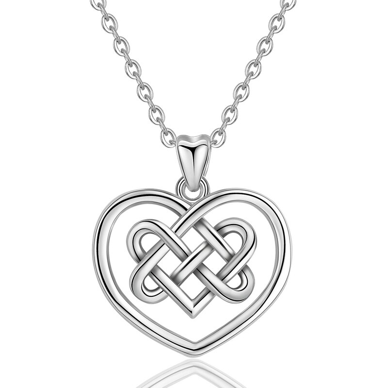 EUDORA 925 Sterling Silver Good Luck Irish Celtics love Knot Pendant Necklace Heart Charms For Women Girl Fine Jewelry D306: Silver