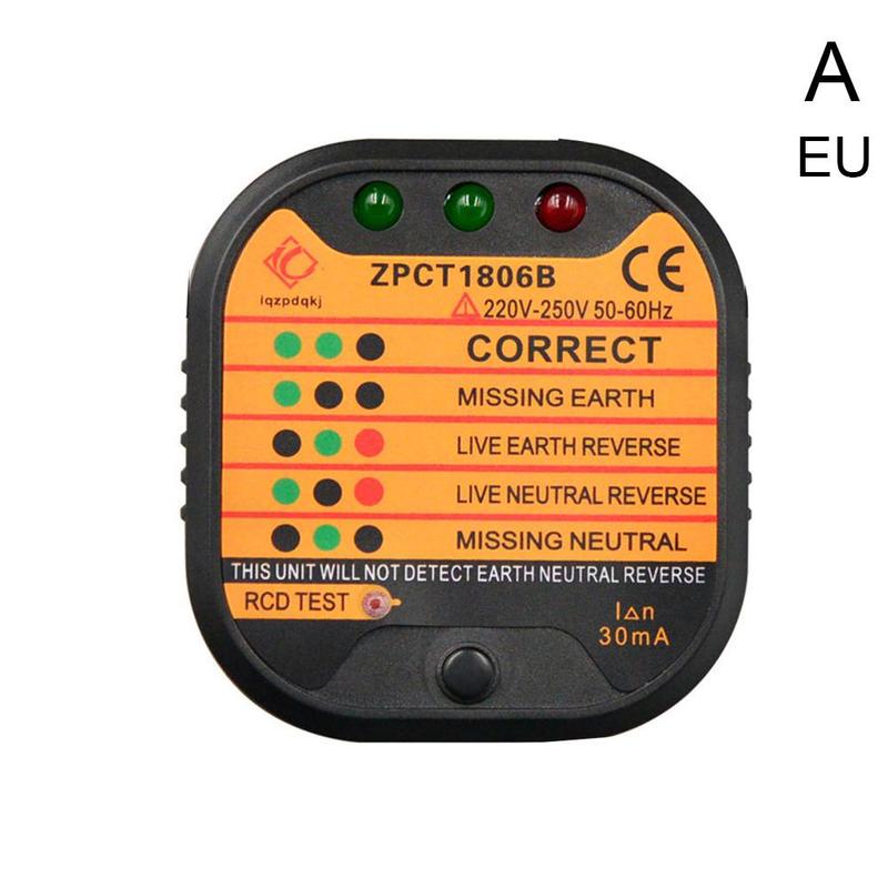AST01 Electric Socket Tester EU Plug US UK AU RCD GFCI Test Outlet Ground Zero Line Plug Polarity Phase wire Wall check: EU