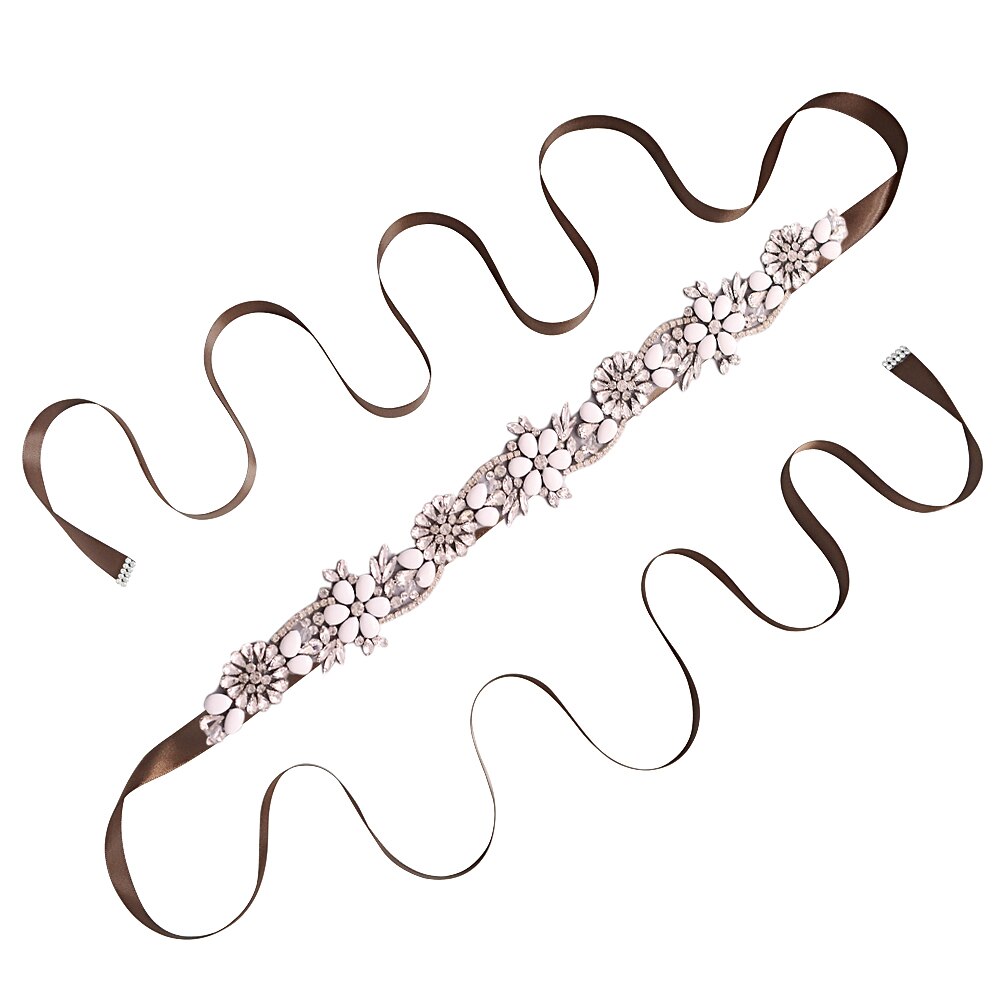 TRiXY S431 Elegante Silber Strass Gürtel Hochzeit Gürtel Schärpe Braut Gürtel für Frauen Brautjungfer Gürtel Juwel Gürtel für Braut Bund: Braun