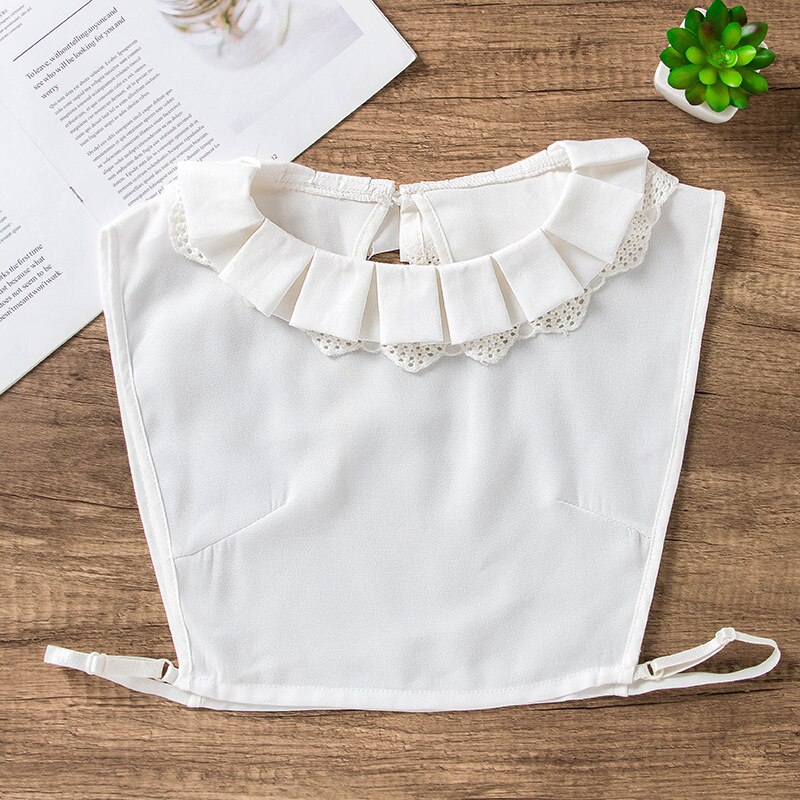 Chiffon Witte Vrouwen Nep Kraag Effen Kleur Afneembare Valse Kragen Revers Half Shirt Blouse Top Jurk Kleren Decoratieve