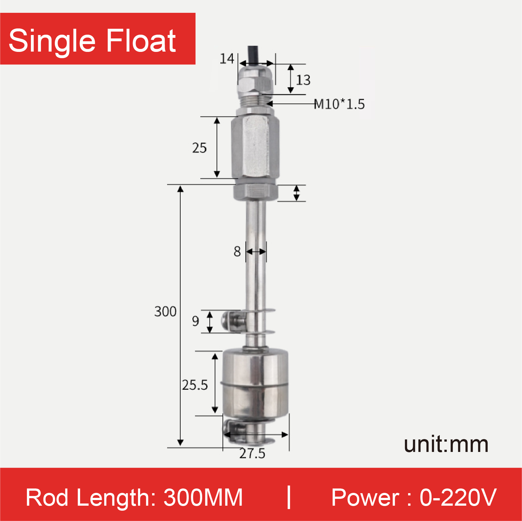 304 Stainless Steel Adjustable Float Switch Water Level Sensor Liquid Controller for Tank & Water Tower: Blue