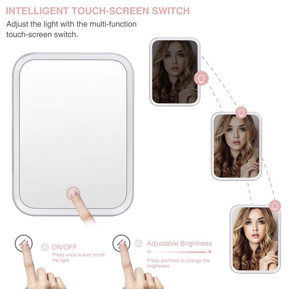 Makeup Mirrow With Light 3 Color 3 Dimmer Switch Rechargeable Tabletop Bathroom Travel Cosmetic Mirror With LED Light For Makeup